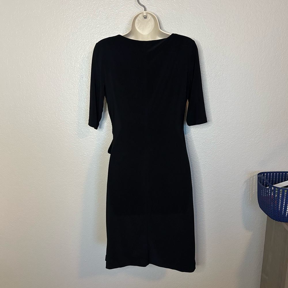 Chic Black Midi Dress with side tie sz S elegant wedding - Picture 3 of 11